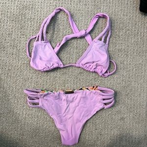 San Lorenzo Reversable lavender floral bikini size small top and bottom